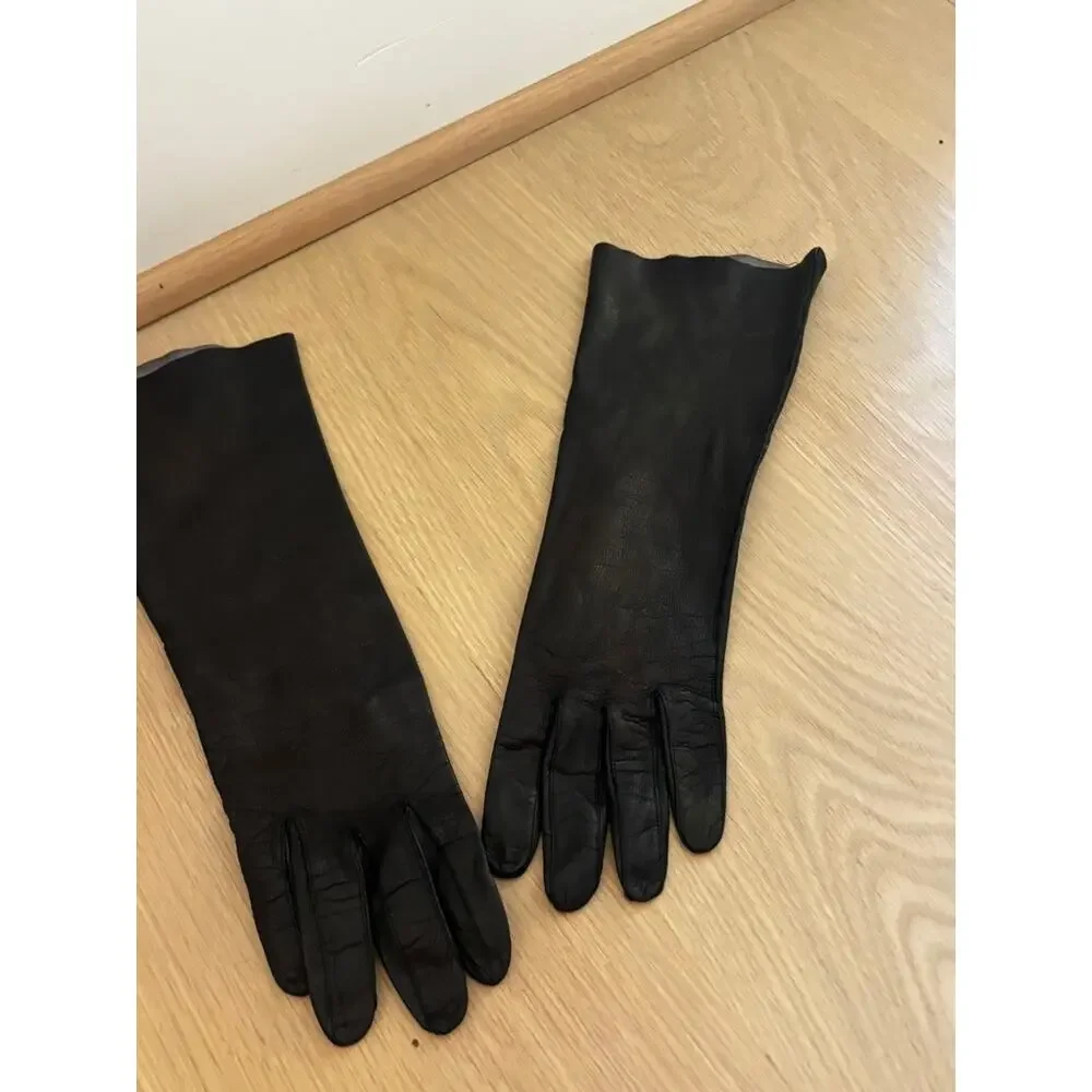 Vintage Black Leather Opera Gloves Womens Long 14